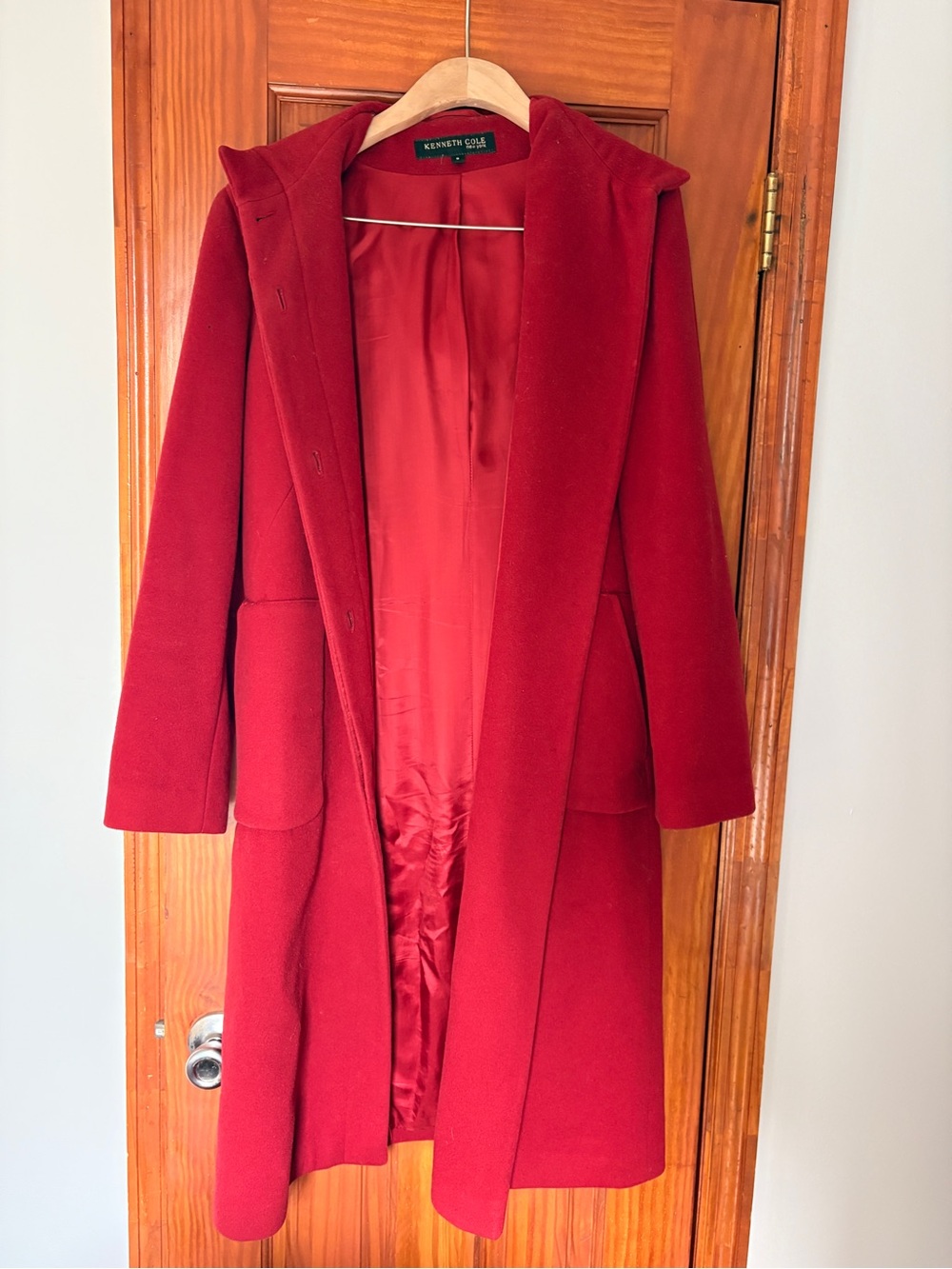 Kenneth Cole Red Wool-Blend Coat with Hood